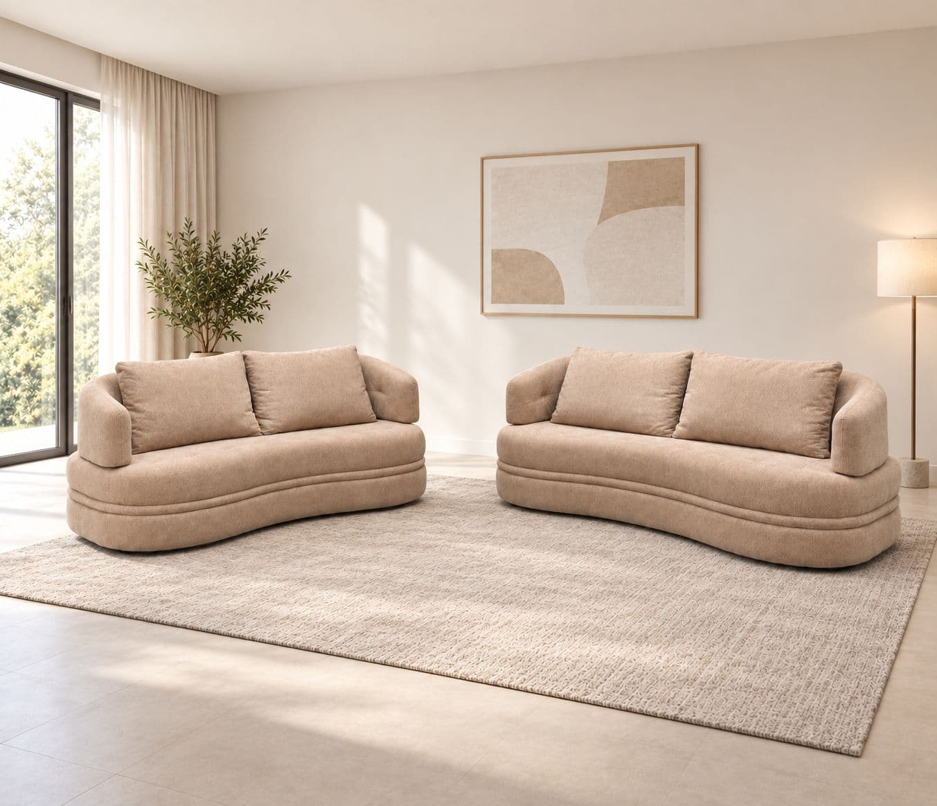 Moon Sofa 3+2 Seater Solid Pine Wood Premium Fabric (WF)