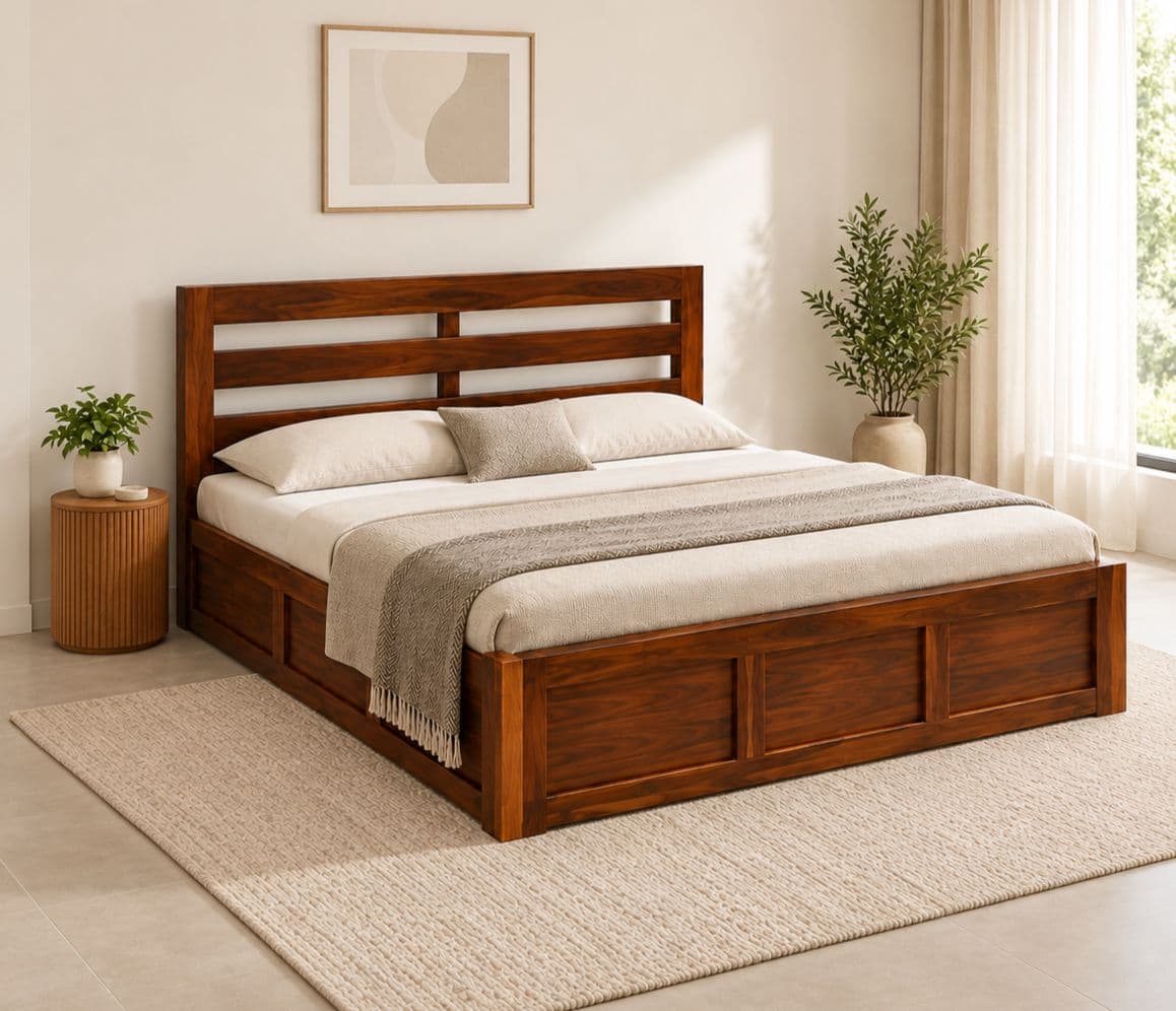 Horizontal Bed King Size Hydraulic Storage Cot Sheesham Wood (RCH RF)