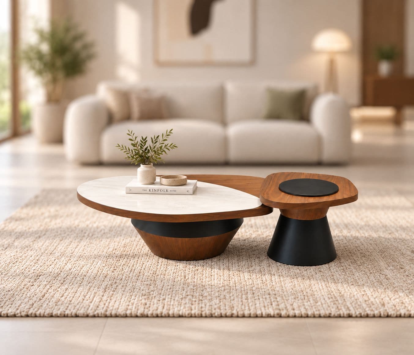 3043 Center TableWith Marble And Wooden Top With Wooden Base (HYD)