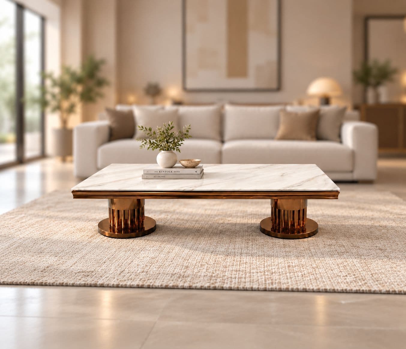 8116 Center Table With Marble With Rose Gold Metal Base (HYD)
