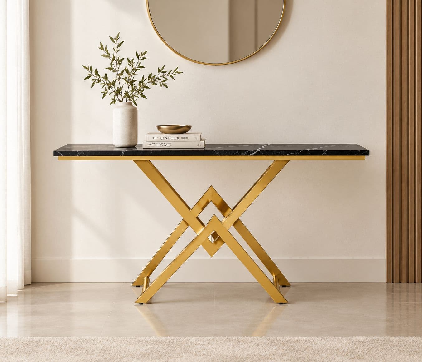 X-87 Console Table Marble Top With PVD Gold Metal Base (HYD OTD)