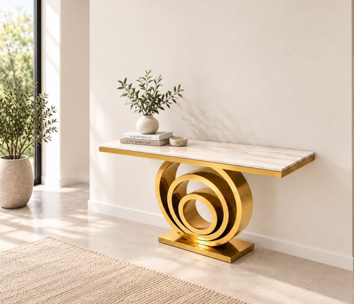 Console 58 Composite Marble Top With Metal PVD Gold Base (HYD OTD)