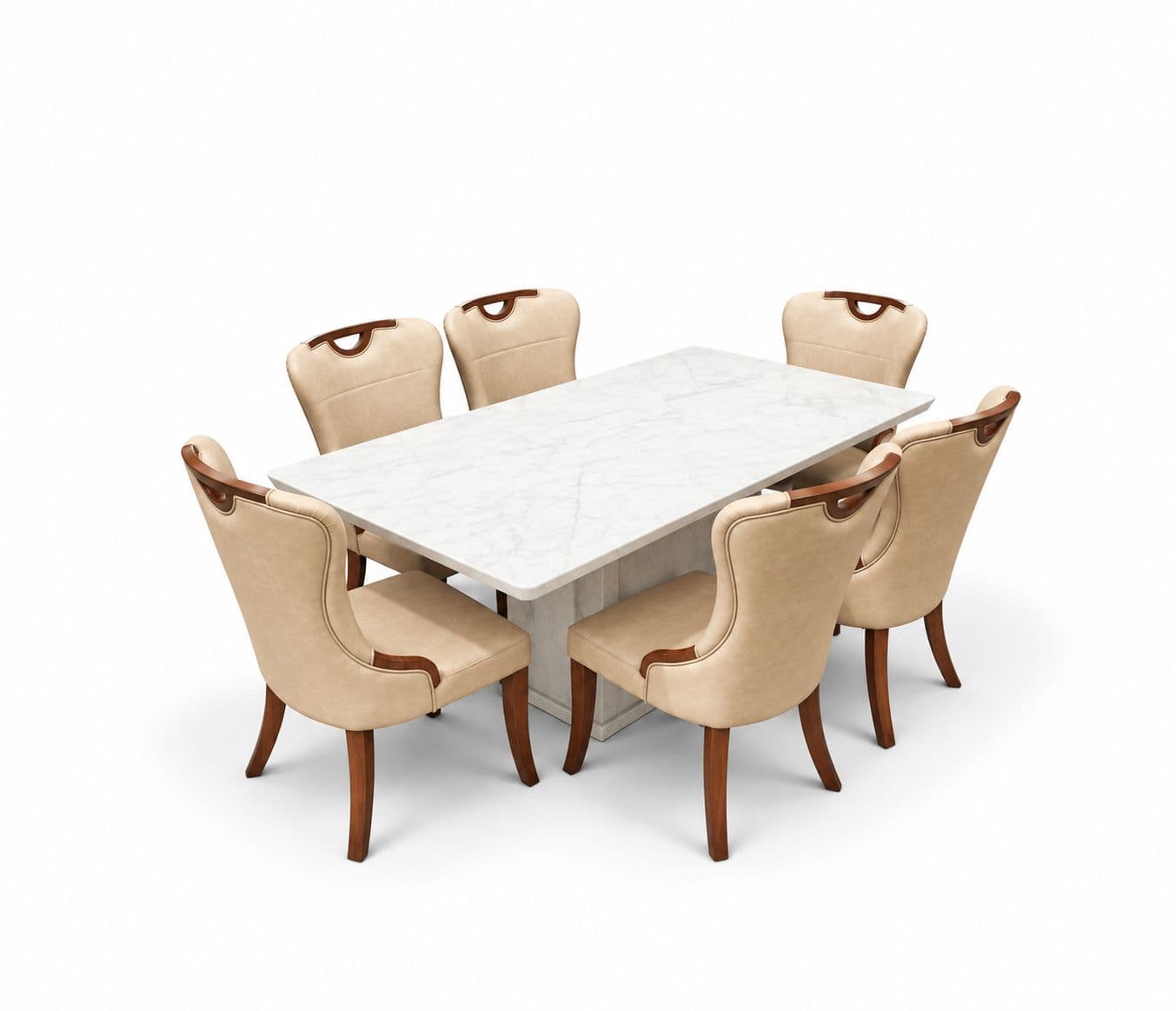 Image 3 for 3980 Dining Table 1+6 Seater 603 Chair Solied Rubber Wood With Artificial Marble Top (EC OTD)