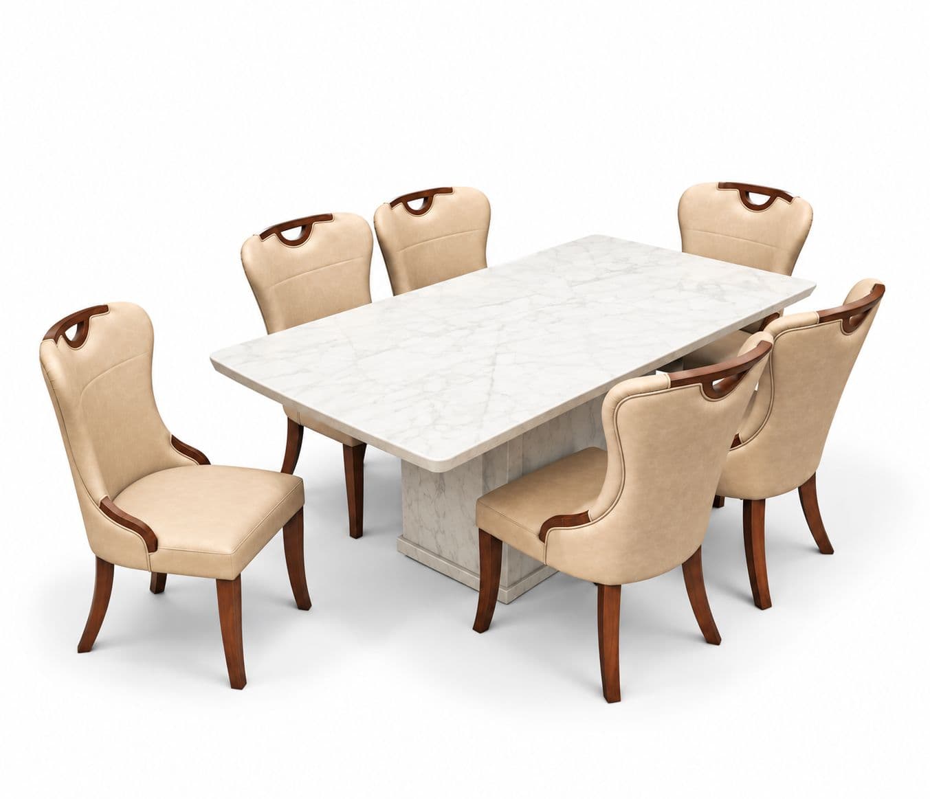 Image 5 for 3980 Dining Table 1+6 Seater 603 Chair Solied Rubber Wood With Artificial Marble Top (EC OTD)