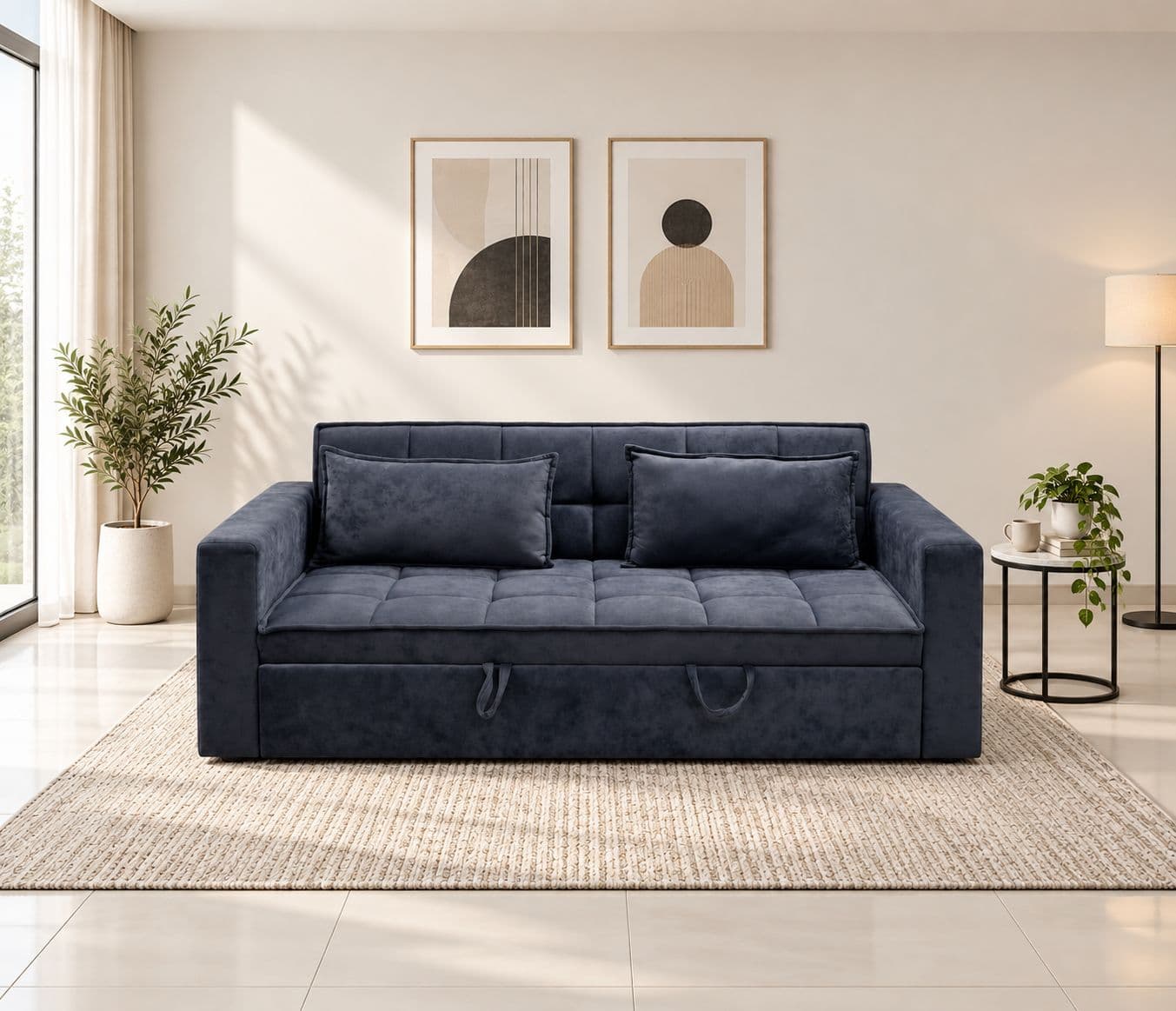 Image 1 for Anke Sofa Cum Bed 3 Seater Suede Fabric (BSK)(SKN)