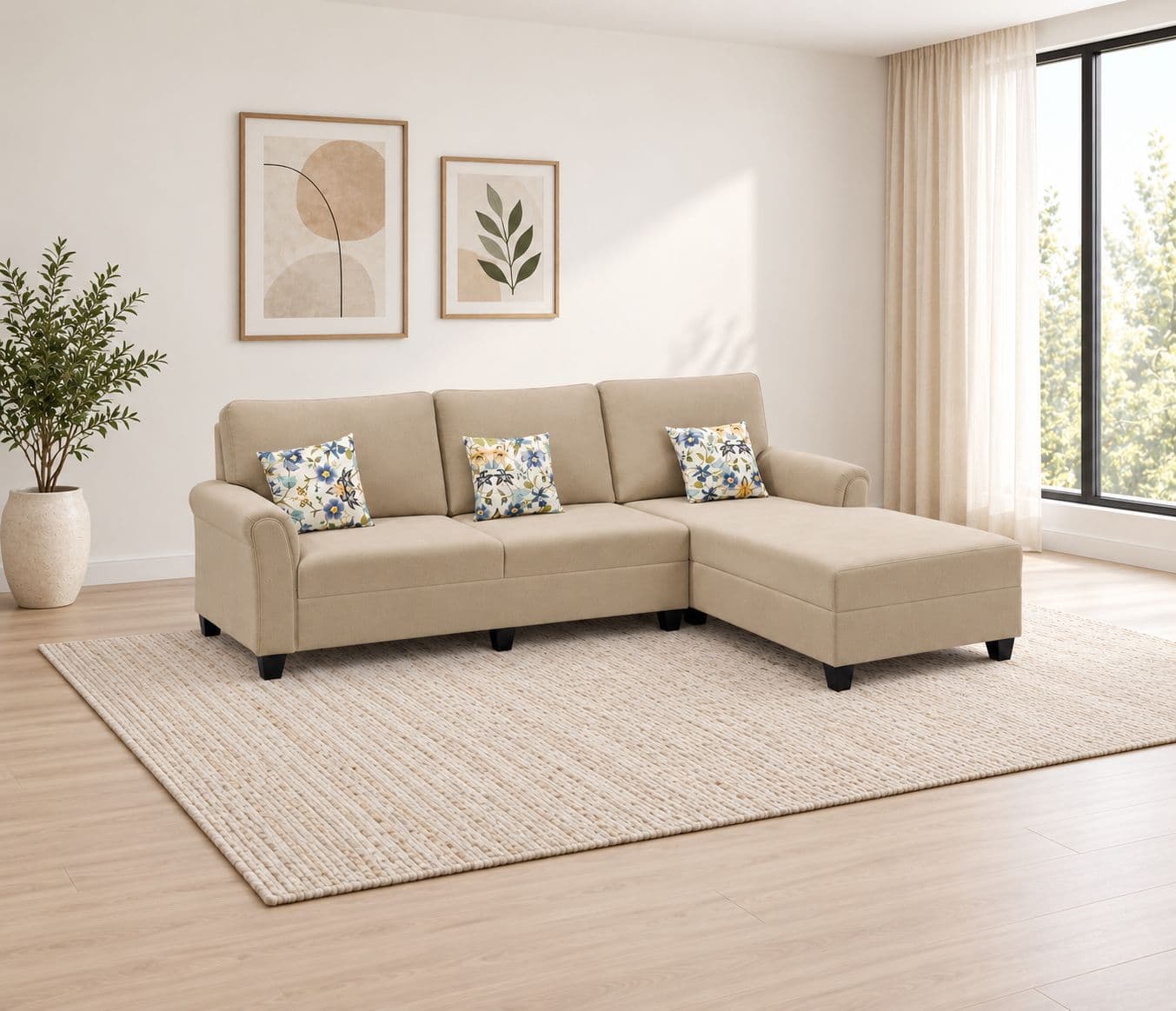 Aldo Sofa 3+Lounger With Cotton Jute Fabric (BTM)