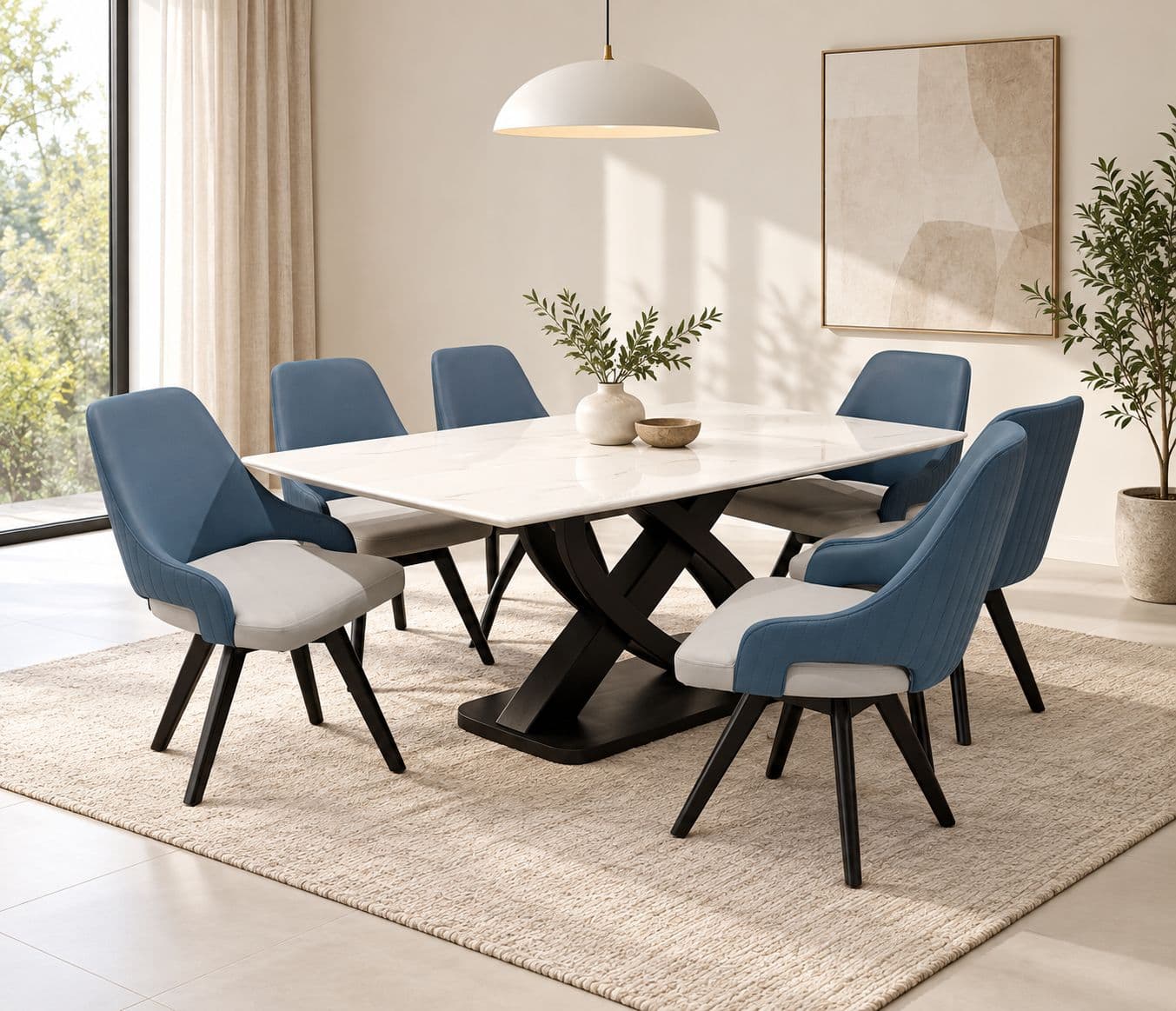 Image 1 for DT-52 /Dining Set 1+6 Seater -405 Leatherette With Solid Ash Wood And Olec Marble Top (KORA OTD)