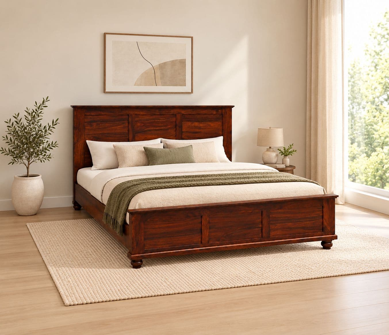 Image 1 for Ramya Cot Queen Size Solid Sheesham Wood Without Storage (EC OTD)