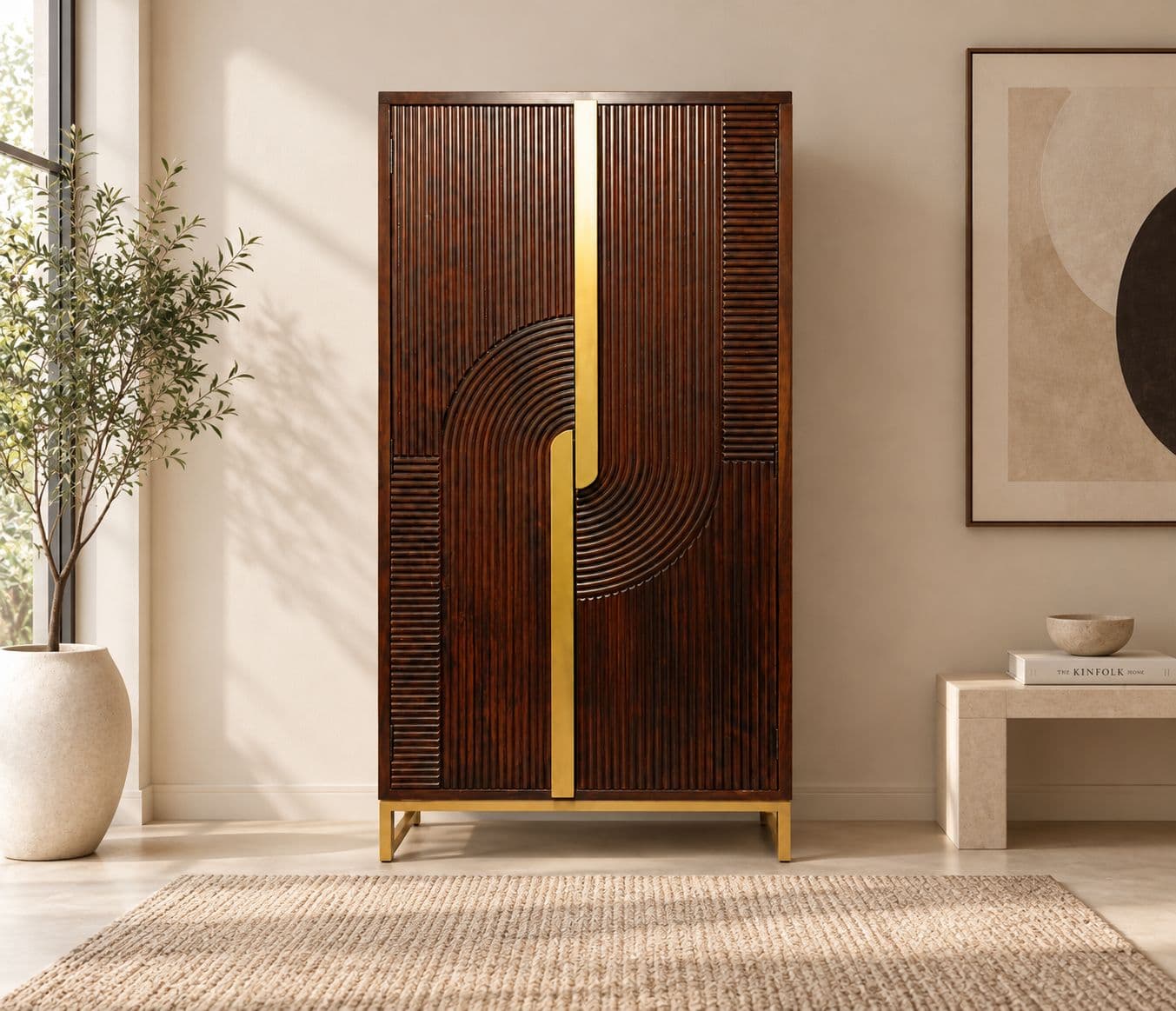 Fluted Wardrobe 2 Door Size W35"XD20X72"H (BSK OTD)