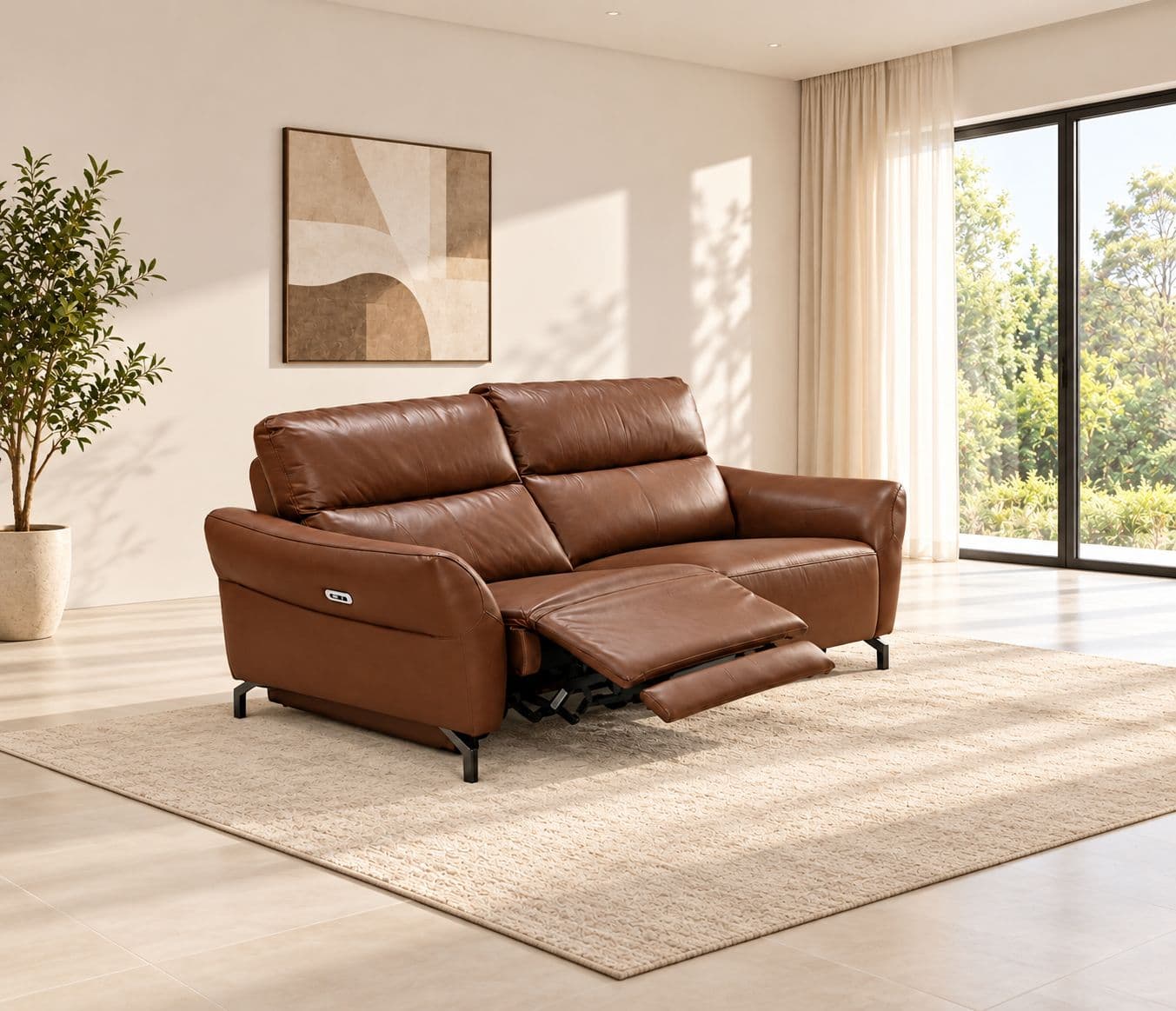 3935- 3+2 Imported Sofa Set Electrical Recliner Seater -E-B1125-65 Brown Half Leather (WH)(HYD)