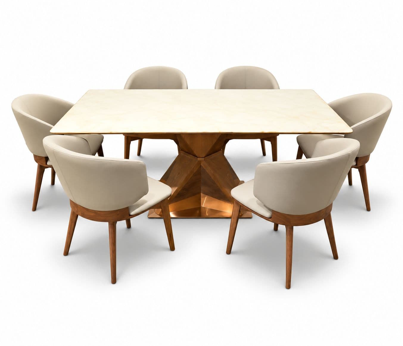 Image 3 for Dining Set 1+6 Seater H-31 / DC 2523/ Onyex Marble Top 170X90 With Ash Wood Base With Metal Strip (HYD)