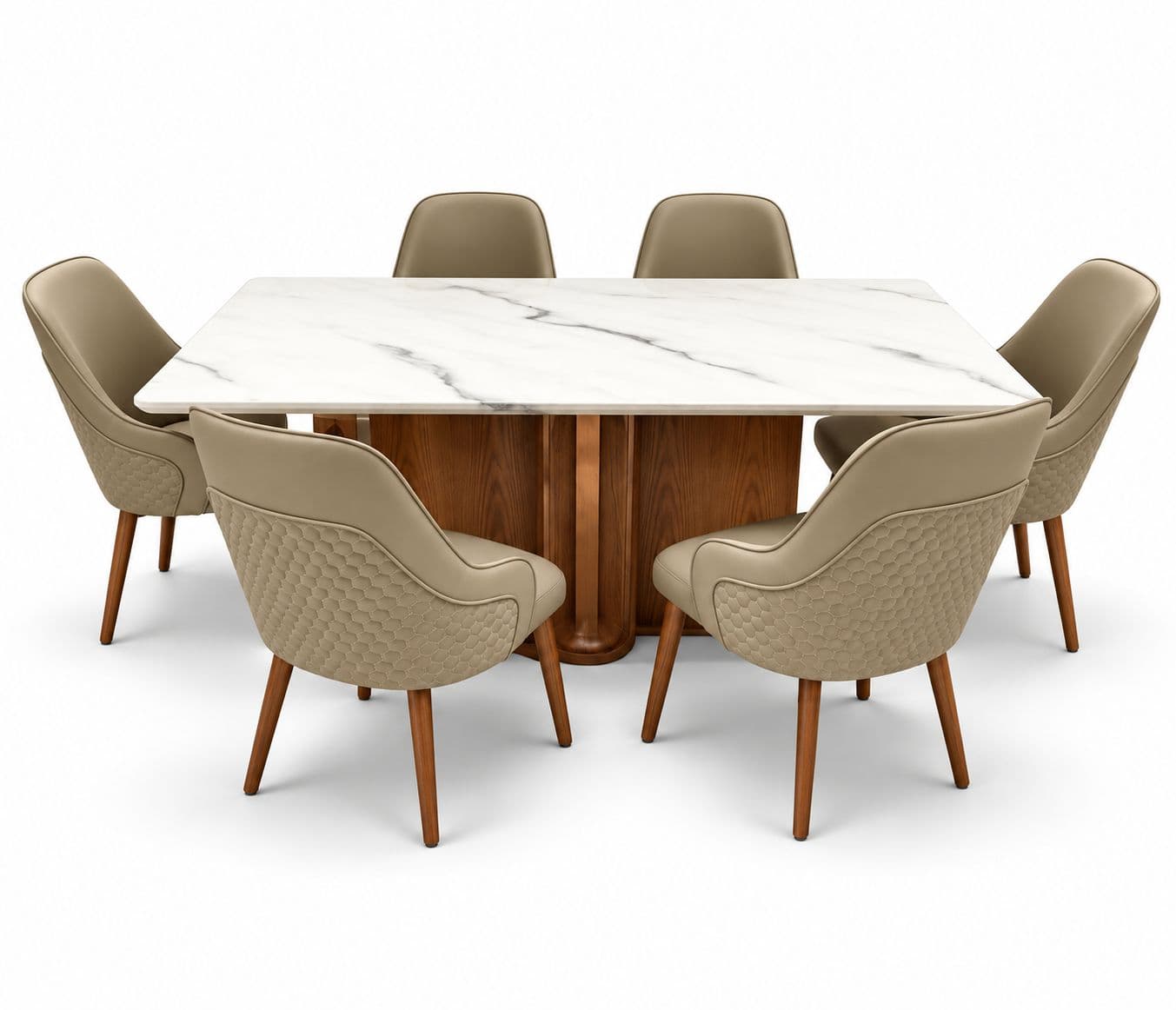 Image 3 for Dining Set 1+6 Seater 1036/SY53-2/ DC 710 Marble Top With Ash Wood Base With Metal Strip (HYD)