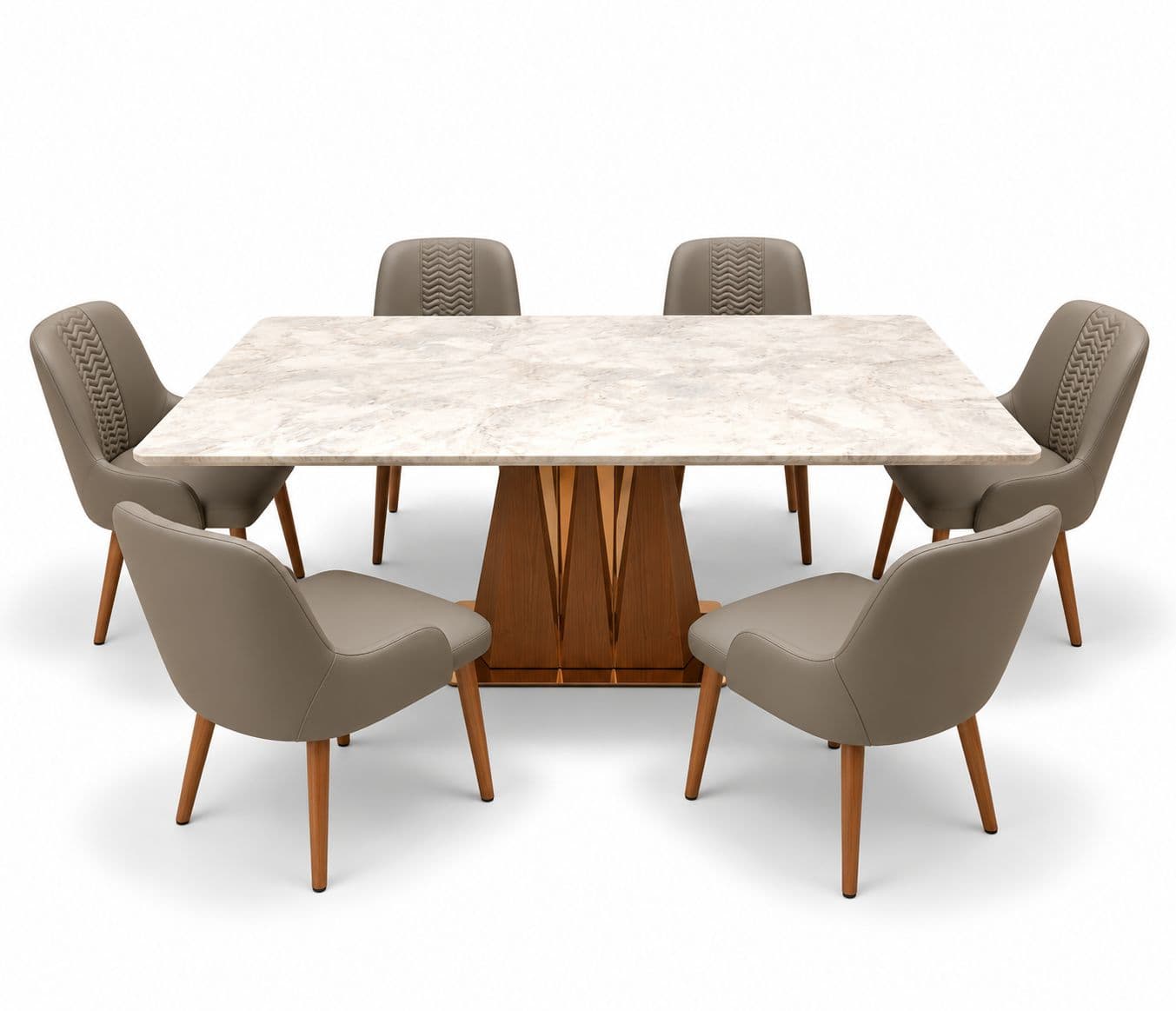 Image 3 for Dining Set 1+6 Seater H22/134-3/DC2305 Marble Top With Ash Wood Base With Metal Strip (HYD)