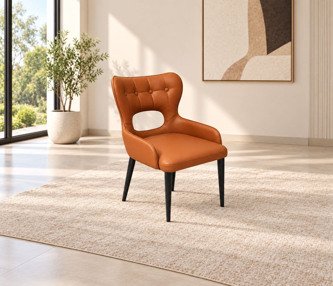 131 Orange Dining Chair Single Seater Cat Paw Leather Carbon Steel Frame (WH)