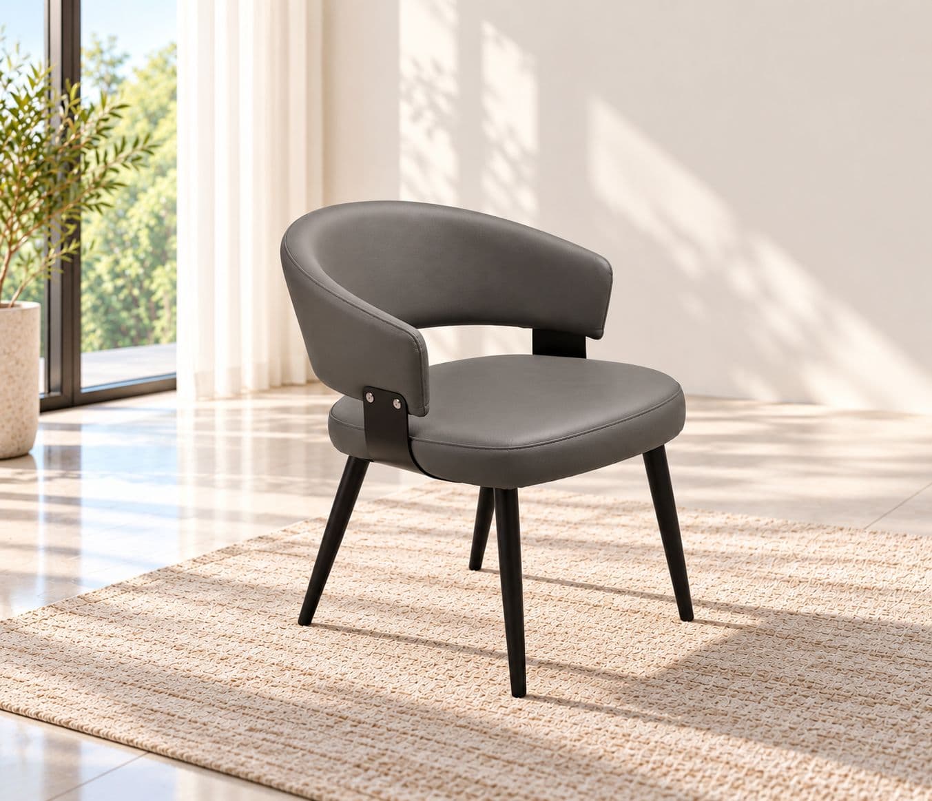 Image 1 for 126 Dining Chair Single Seater Cat Paw Leather Carbon Steel Frame (WH)