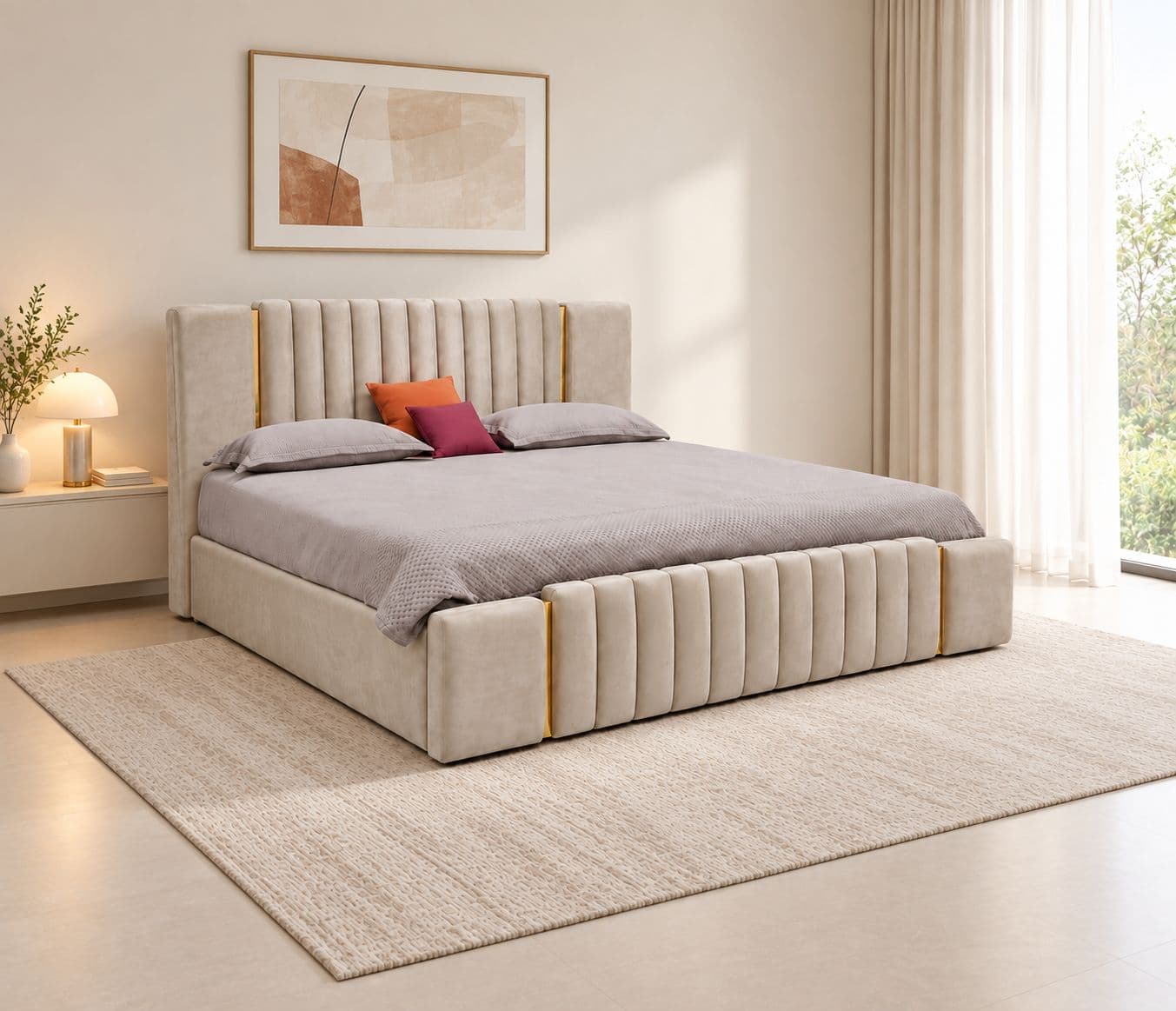 Exter King Size Hydraulic Bed With Suede Velvet