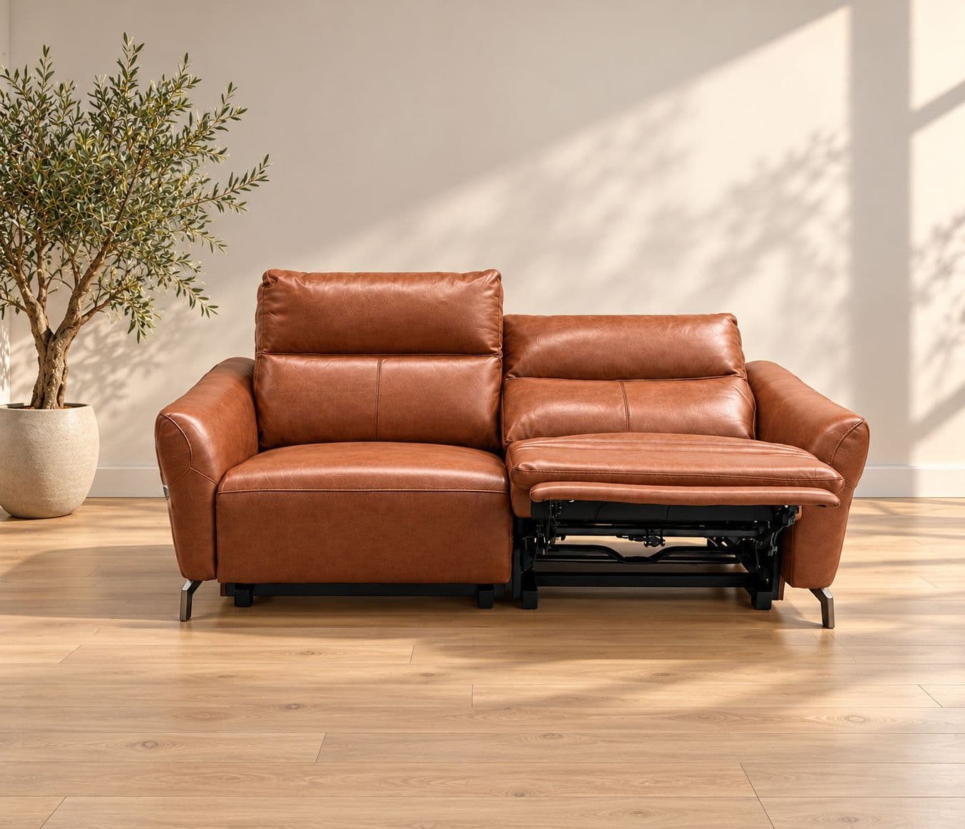 3935-3S-E-B1125-65 Sofa Set Electrical Recliner 3 Seater Imported Brown Half Leather (WH)(CP)