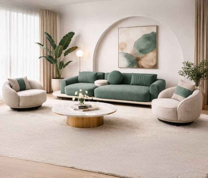 Sofa Sierra 3+1+1 Seater Solid Miranda Wood With Suede Fabric Upholster