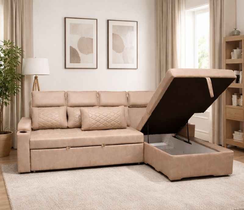 Image 1 for Dreamer SCB 3+Lounger Sofa Cum Bed Storage Suede Fabric