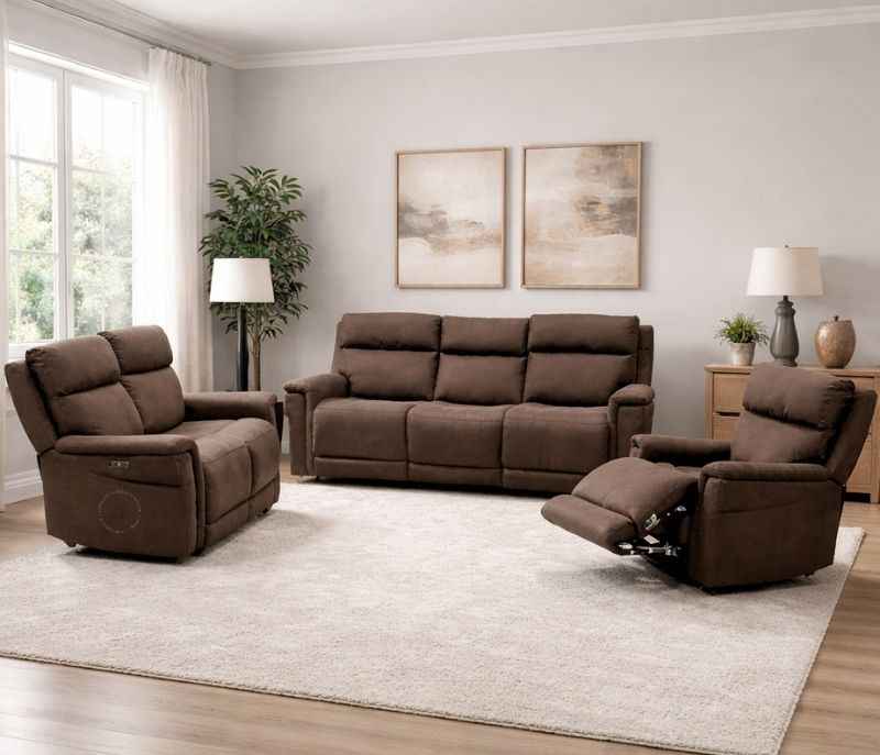 70693 Single Motor 3+2 Power Recliner + 1 Seater Manual With Rocking Micro Suede Fabric