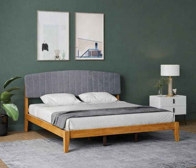 602000117- Estre Mexican Prickly Rubber Wood King Size Bed Fabric Upholstered Headboard Elvis (WH OTD)
