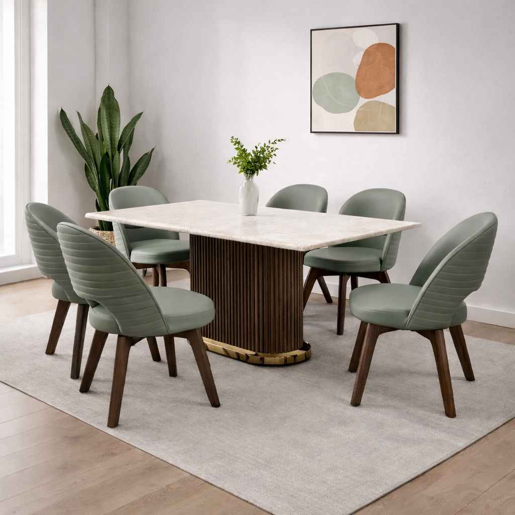 Image 1 for DT 37/DC ASH 412R 6 Seater Ash Wood Dining Table Set with Marble Top (HYD)(BS-WF)(BS-BWD)