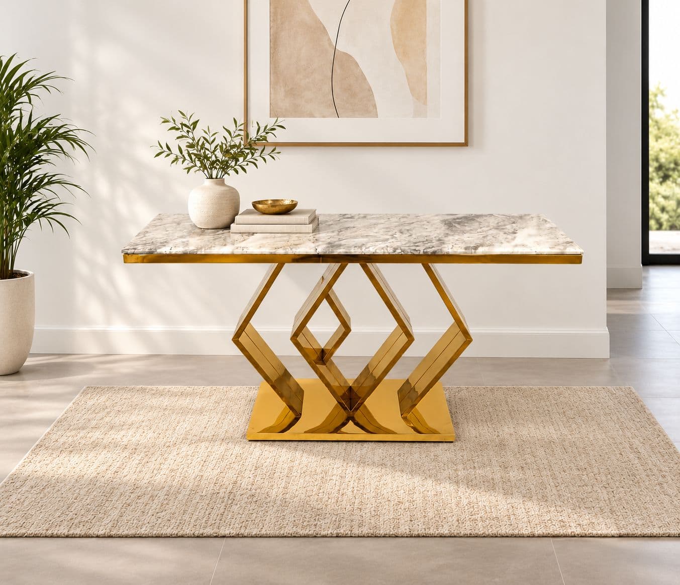 AA-823 Console Marble Top With PVD Gold Metal Base (HYD OTD)