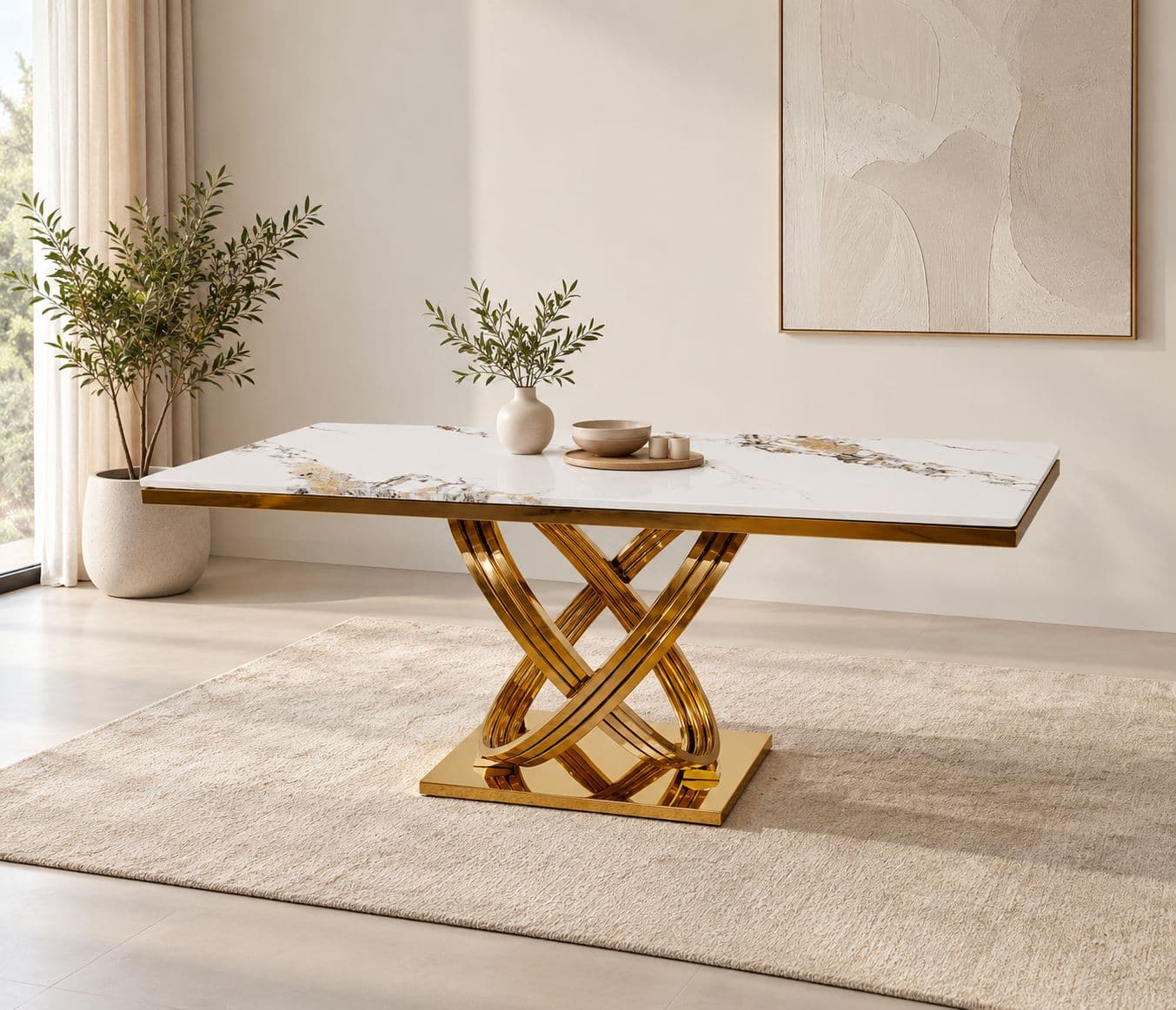 Console 49 Composite Marble Top With PVD Gold Metal Base (HYD OTD)