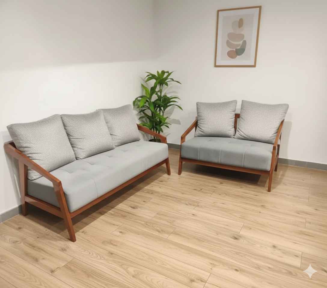 Image 1 for Ghana Teak 3+2 Seater Sofa Suede Fabric