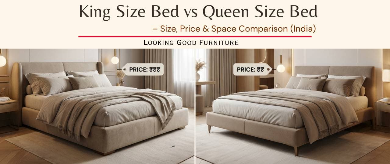 King Size Bed vs Queen Size Bed – Size, Price & Space Comparison (India) | Looking Good Furniture