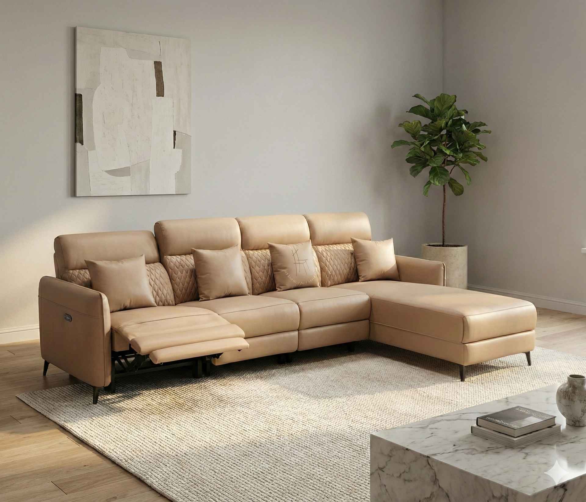 Lency L-Shape Recliner Sofa Micro Suede Fabric