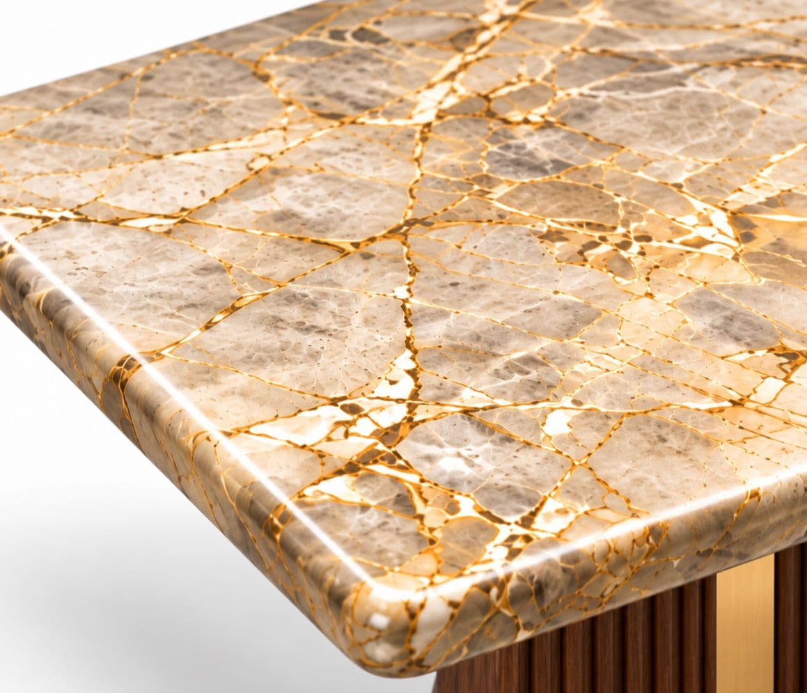 Image 16 for Dining Table 1+6 Seater Trio / DC 32 / Cogo Marble Top Ash Wood With Metal Grip Base 66*36 (BS-WF)