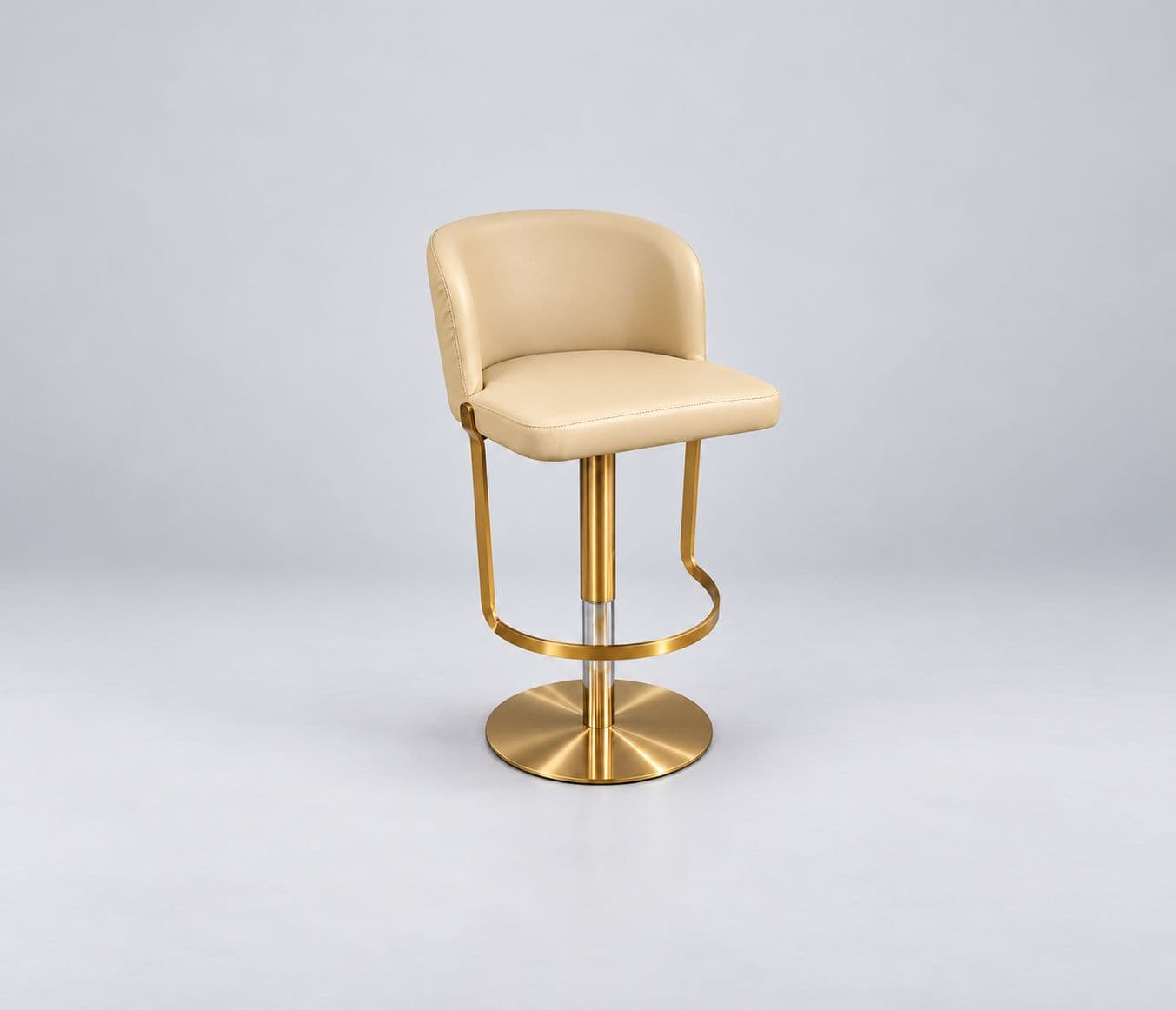 Image 4 for LG Bar Stool With Premium Beige Leatherette Curved Cushioned Backrest Metal Frame With Gold Finish (HYD OTD)