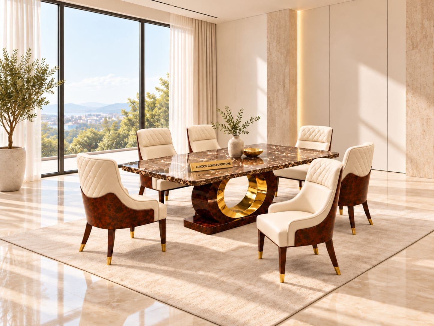 M04 Dining Full Set 1+6 Seater Marble Top With C01 Chairs And B02 Base (PKJ)
