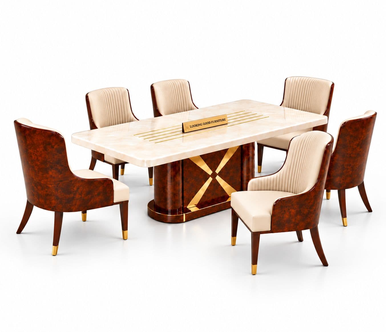 Image 3 for M13 Dining Full Set 1+6 Seater Marble Top With C02 Chairs And B11 Base (PKJ)