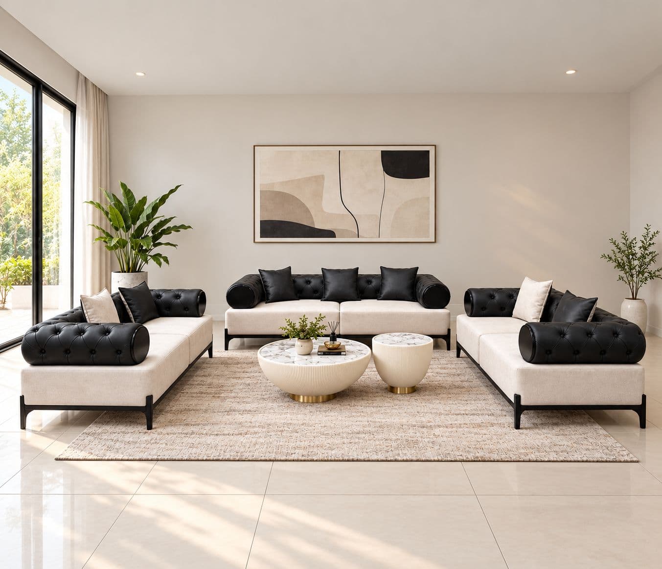 Image 1 for Modix Sofa 3+2+2 Seater With Micro Suede Fabric And Velvet Suede Seater (BWD)