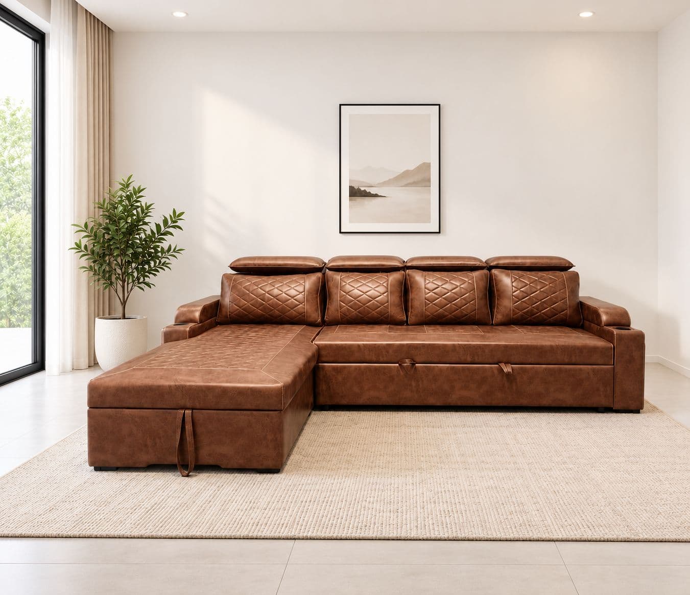 Image 1 for Dreamer Sofa Cum Bed 3+Lounger Micro Suede Fabric Neem Wood Frames 40 Density Cushions Back Foam Recron Polly (BSK)