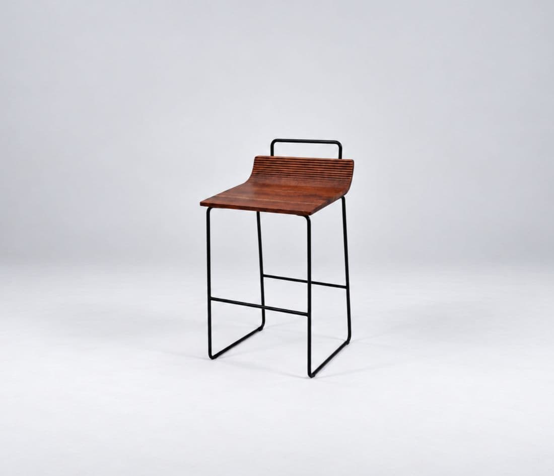 Image 6 for Hardley Bar Stool Curved Wooden Seat With A Slatted Design Paired With A Sleek Tubular Metal Frame And Integrated Foot Rest (HYD OTD)