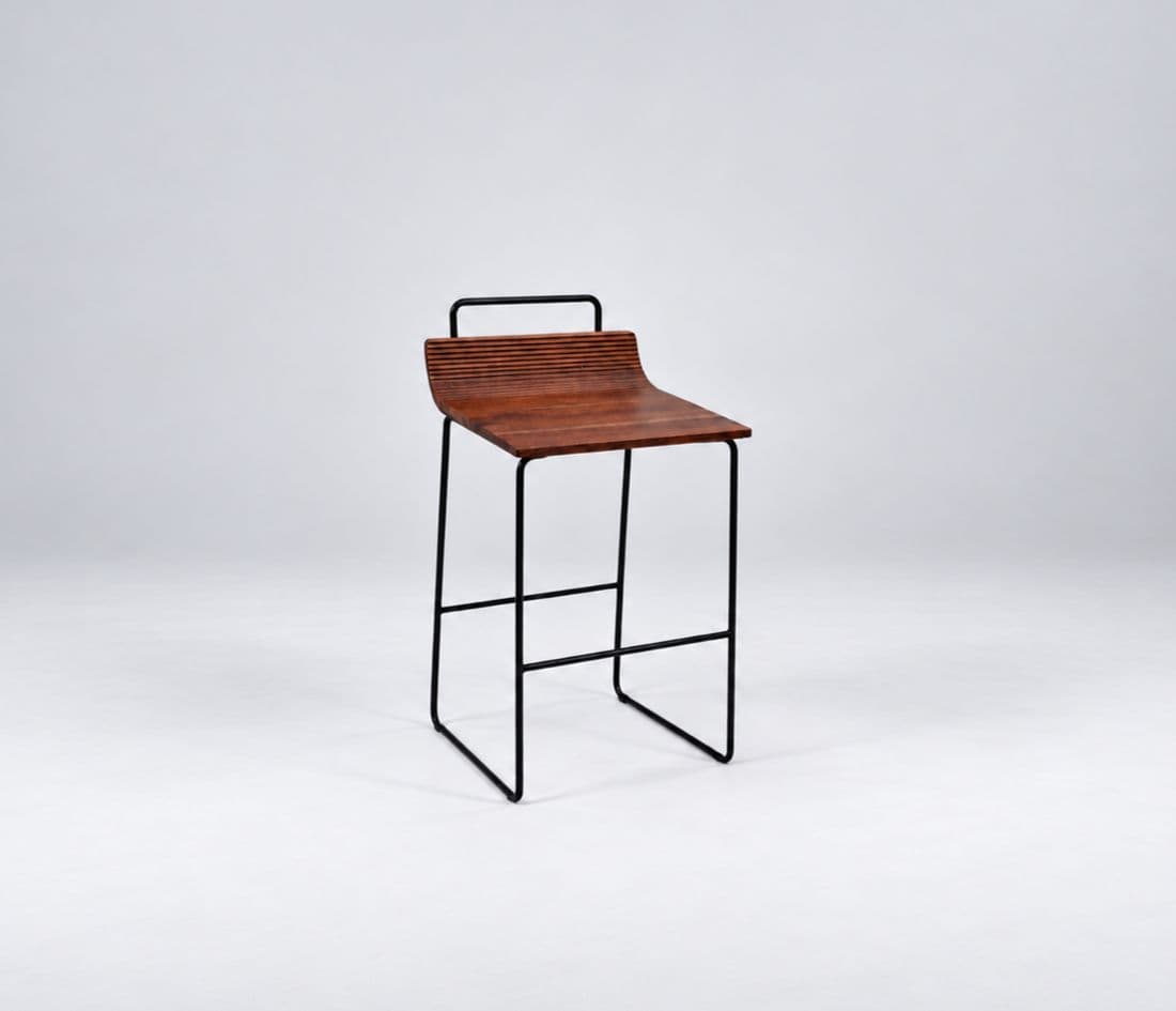 Image 4 for Hardley Bar Stool Curved Wooden Seat With A Slatted Design Paired With A Sleek Tubular Metal Frame And Integrated Foot Rest (HYD OTD)