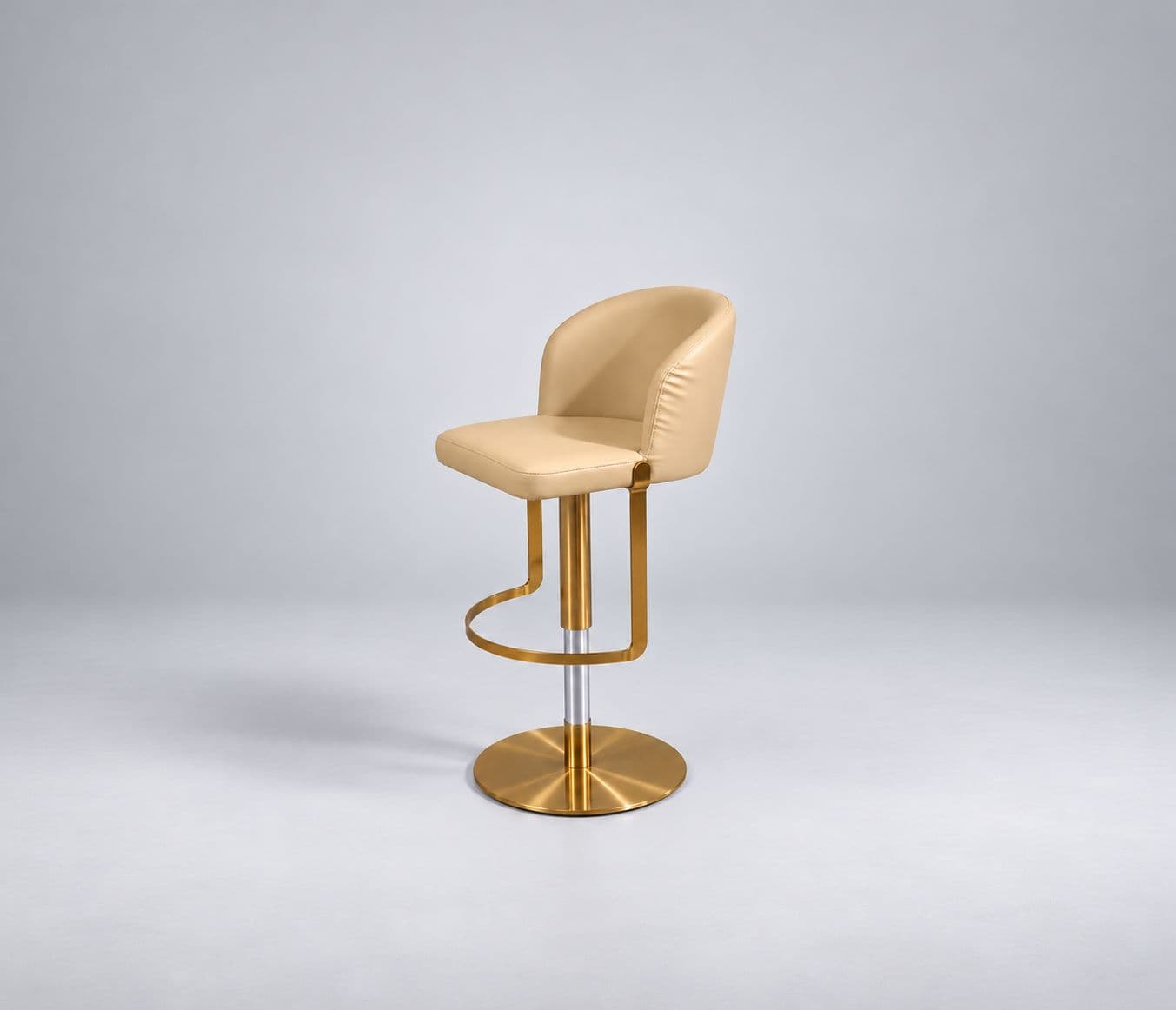 Image 5 for LG Bar Stool With Premium Beige Leatherette Curved Cushioned Backrest Metal Frame With Gold Finish (HYD OTD)