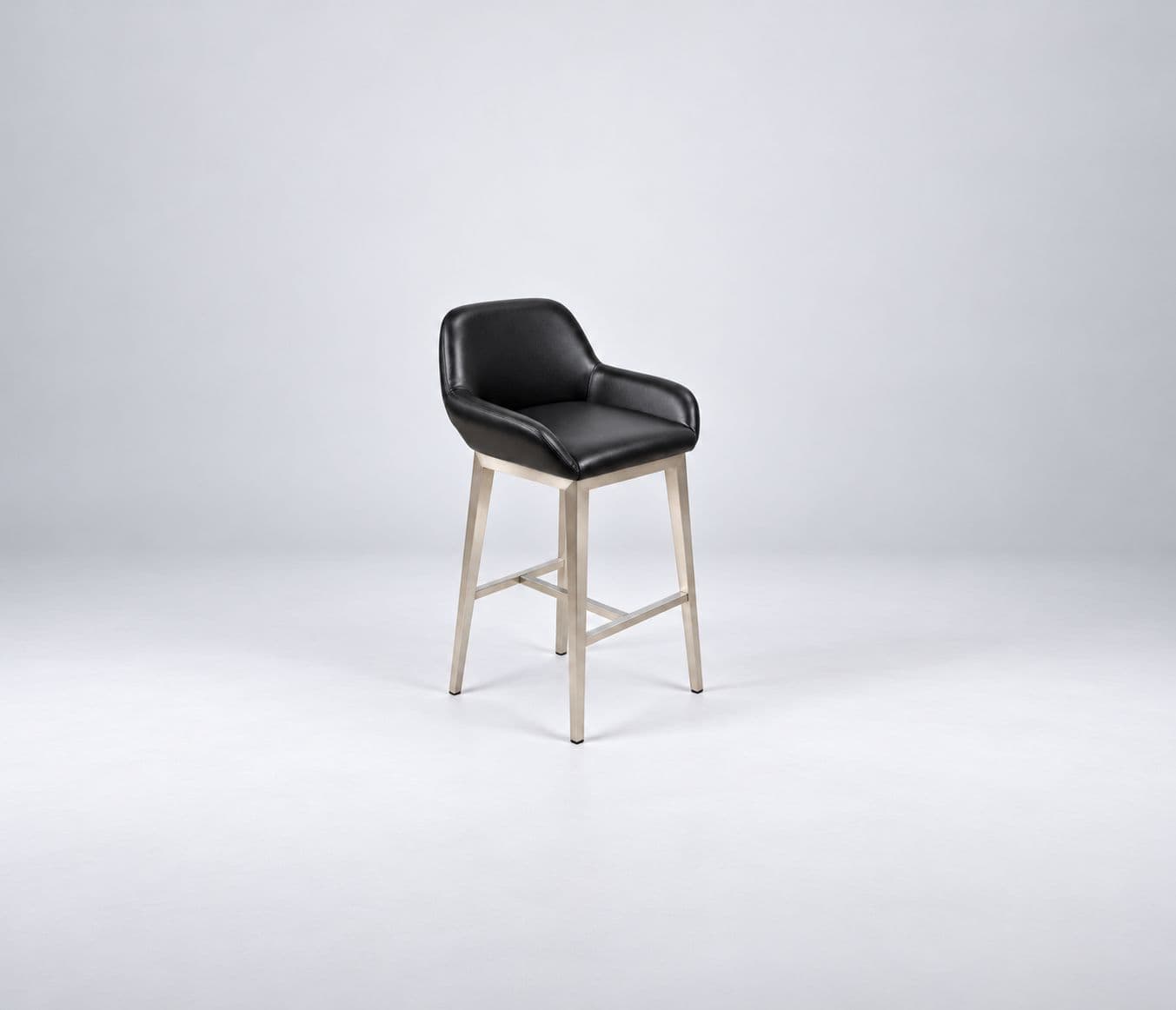 Image 4 for Bar Stool Single Seater Curved Cushioned Backrest With Black Leatherette Integrated Padded Armrests Metal Frame With A Brushed Stainless Four Tapered Metal Legs (HYD OTD)