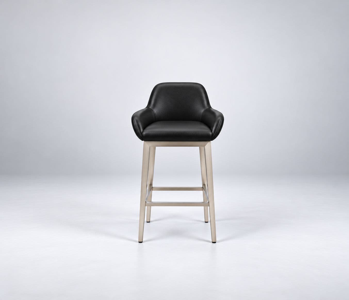 Image 5 for Bar Stool Single Seater Curved Cushioned Backrest With Black Leatherette Integrated Padded Armrests Metal Frame With A Brushed Stainless Four Tapered Metal Legs (HYD OTD)