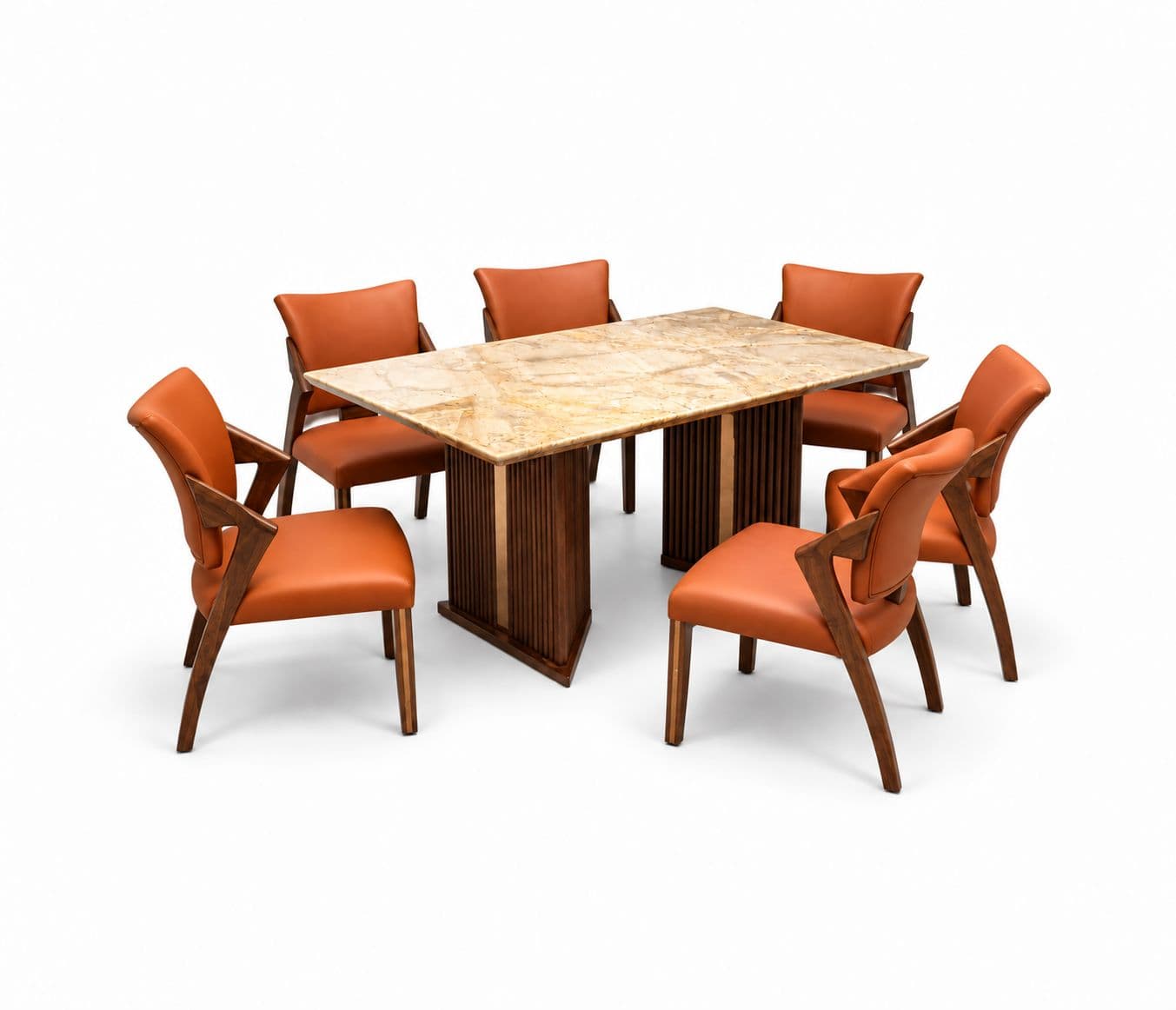 Image 3 for Dining Table 1+6 Seater Trio / DC 32 / Cogo Marble Top Ash Wood With Metal Grip Base 66*36 (BS-WF)