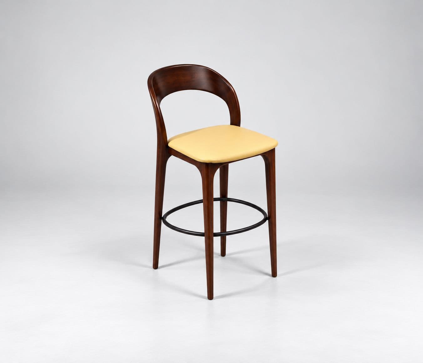 Image 4 for Bar Stool Chair Single Seater Curved Wooden Backrest With A Smooth Polished Finish Four Tapered Wooden Legs (HYD OTD)