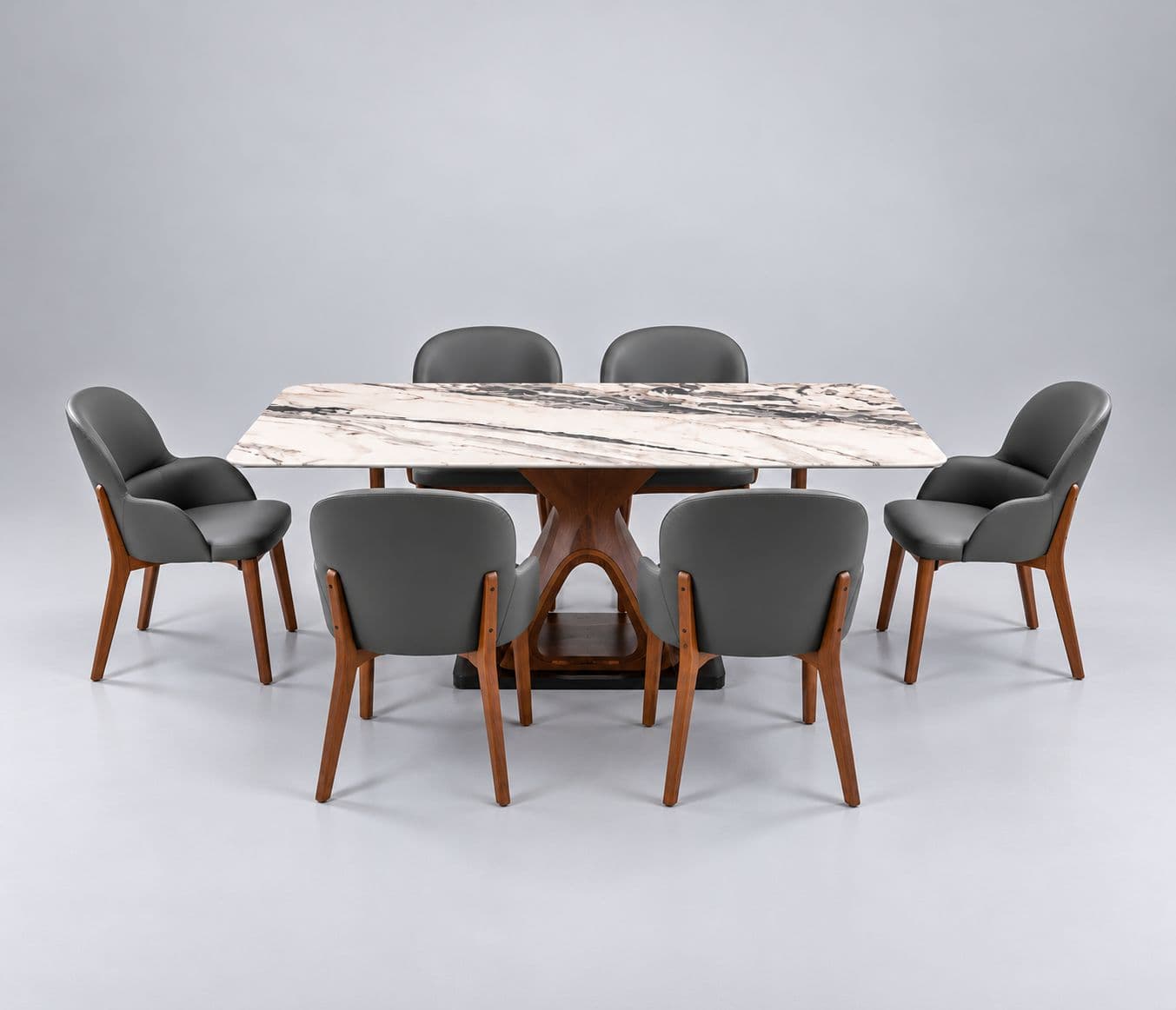 Image 4 for Dining Set 1+6 Seater 182-136 Chairs Leatherette With Rubber Wood Base Laminate With PVD (BWD)