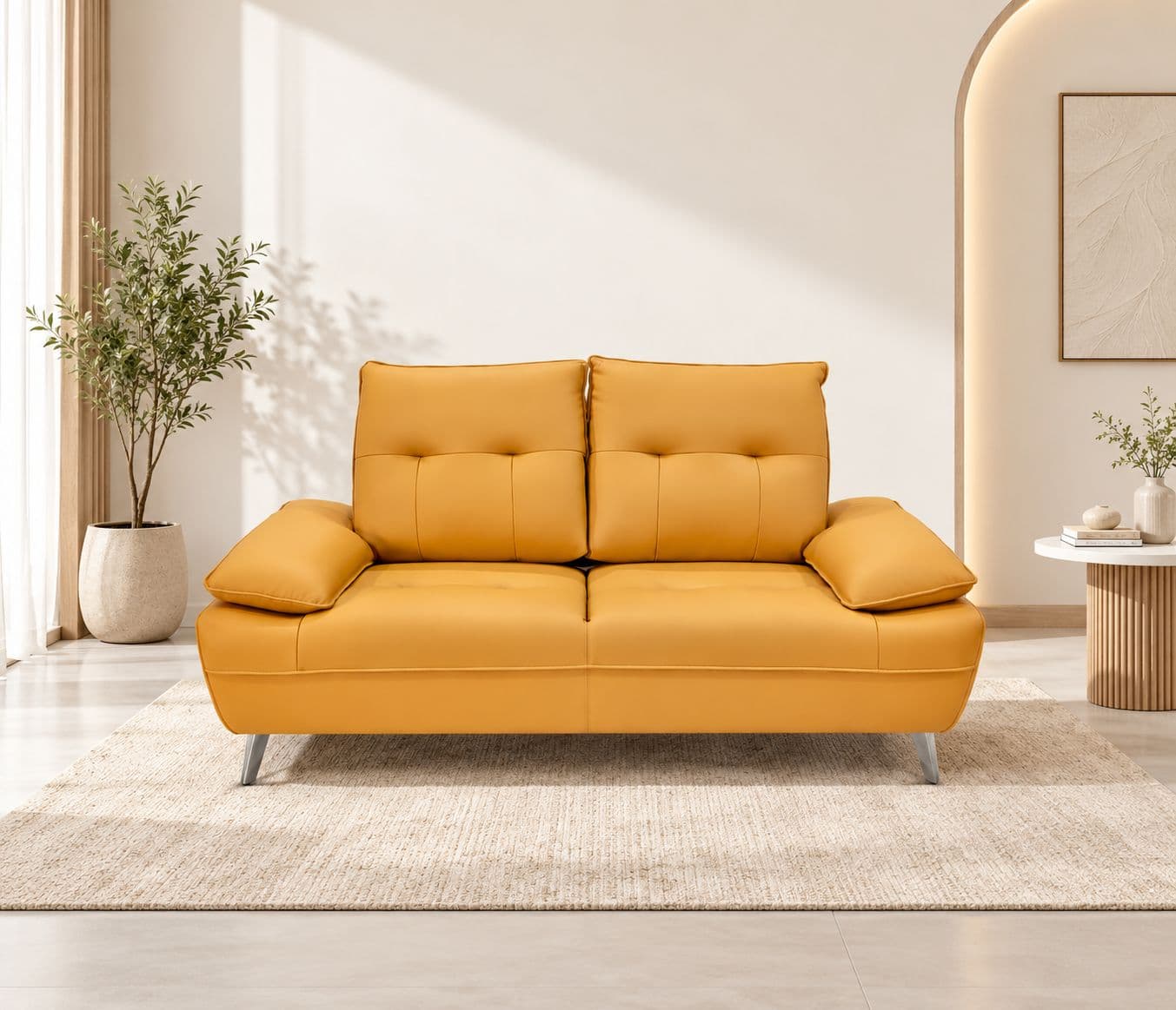 ZM973- Sofa 2 Seater-YH29 Static Body Touch Leather Pine Wood Frames With Metal Legs (D-WH)