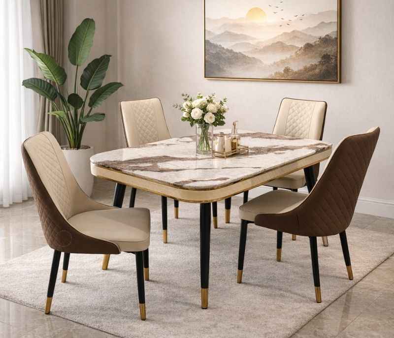 Image 1 for C-140/SY97 Marble With Ms Powder Coated Base With Chairs Leatherette Upholstery (BWD)