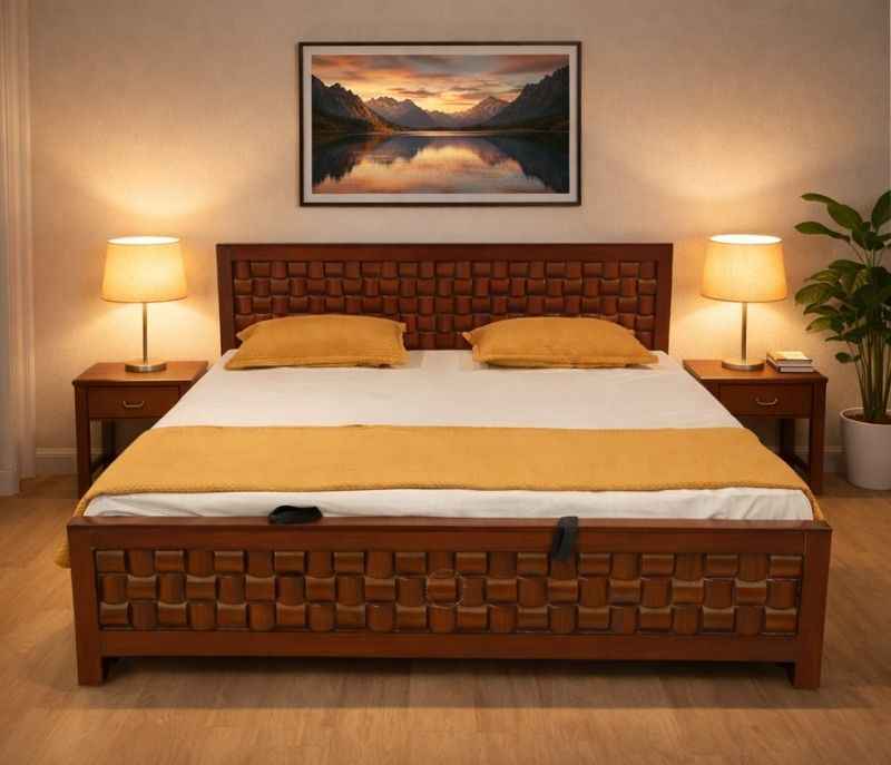 SK Chocolate King Size Bed With Hydraulic Storage (Block Board, Chocolate Brown) (BS-KORA)