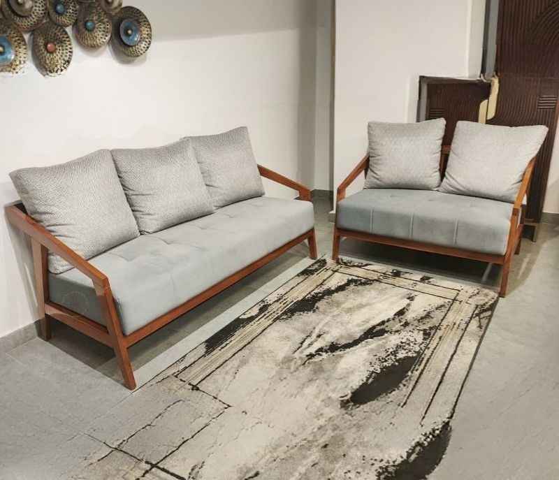 Image 2 for Ghana Teak 3+2 Seater Sofa Suede Fabric