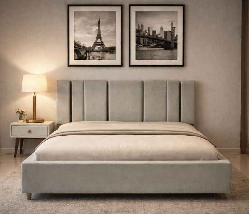 Image 2 for Lux King Sized Bed Without Storage (Velvet, Grey) (KORA)
